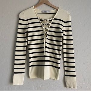 Zara Long Sleeve Black & White Striped Top